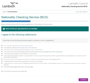 Lambeth Council BookingBug screenshot