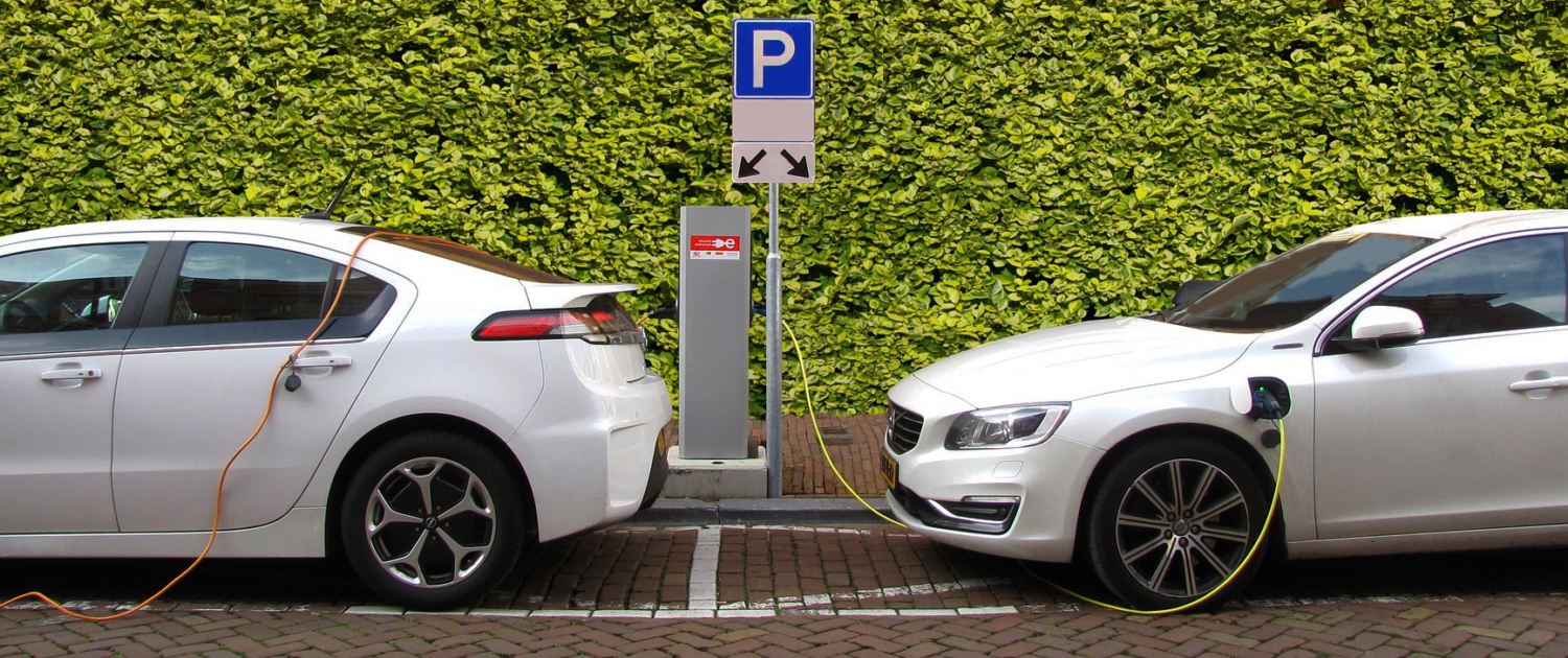 Electric vehicles parked and on charge