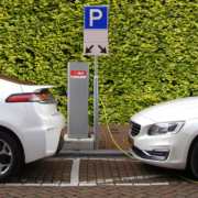 Electric vehicles parked and on charge