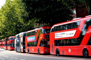 london double-decker buses in queue