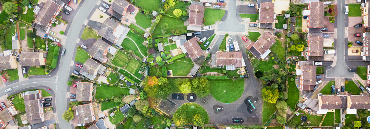 Arial view of houses on housing estate